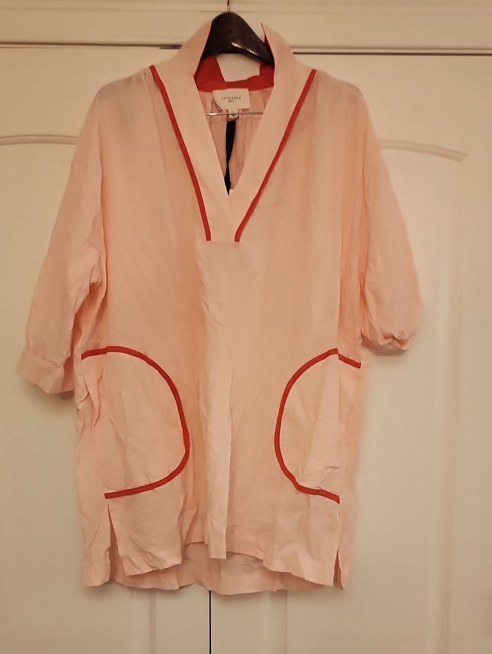 Pomander Place Pale Pink Tunic with Red Trim